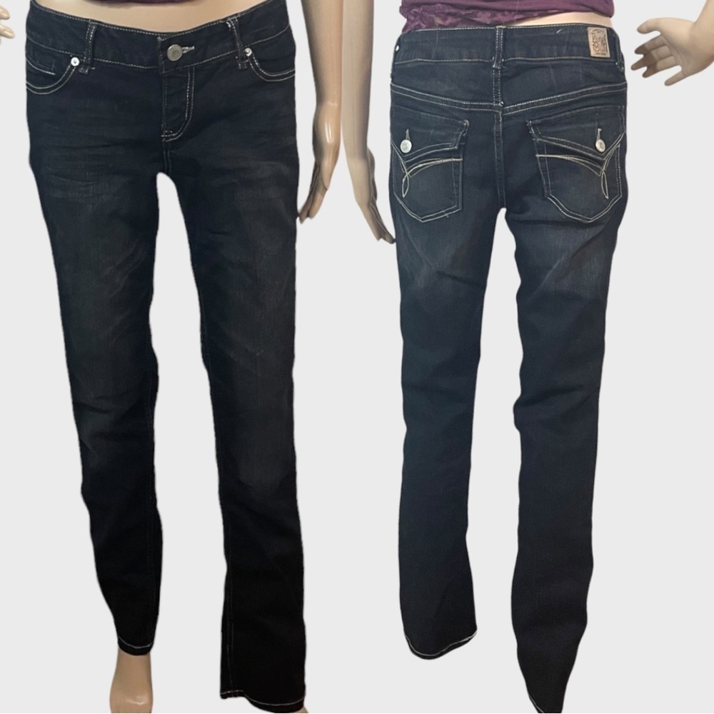 PARIS Blues Black Wash Straight Leg Jeans. Y2K